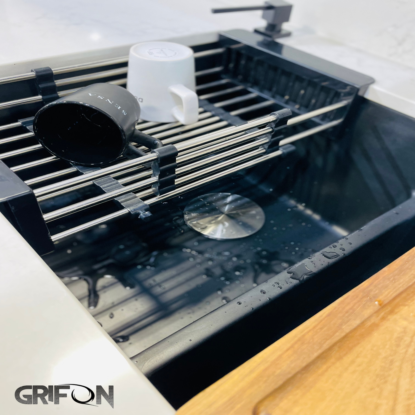 GRIFON adjustable stainless steel basket over the sink