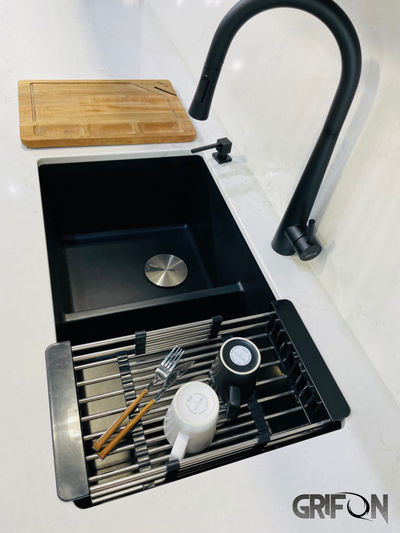 Azur-K™ Grey  31-In Undermount 50/50 Double Bowl Grey Granite Kitchen Sink with Accessories