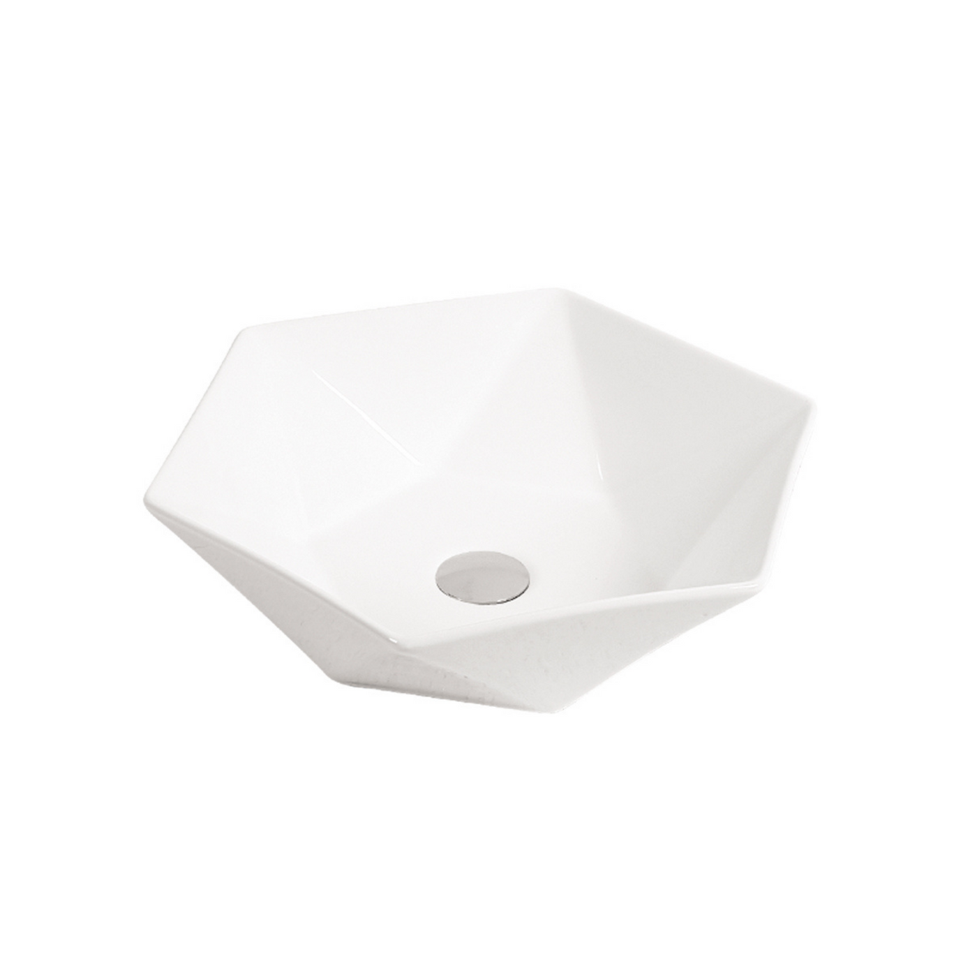 California™ GS0422 – White Ceramic 18,9” Hexagonal Vessel Sink -  Bathroom Sink