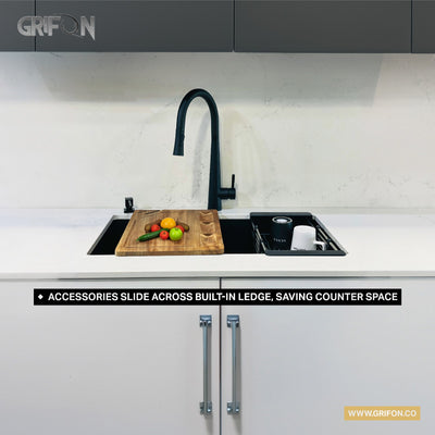Évier de cuisine en granit noir à cuve unique Azur-M™ Balck 31-In Undermount avec accessoires