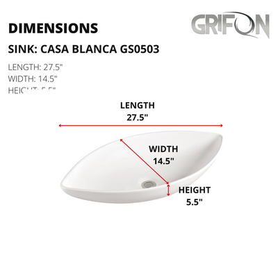 Casa Blanca™ GS0503 – White Ceramic 27.5” Modern Abstract Style Vessel Sink -  Bathroom Sink