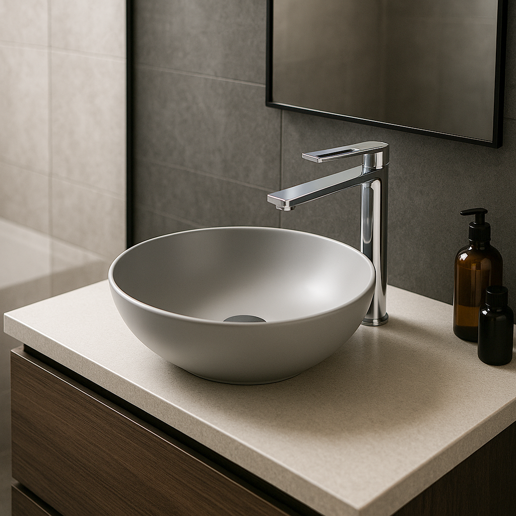 SIDNEY™ GSO601C-LG – Round Vessel Ceramic Bathroom Sink - 16"- Grey - Bathroom Sink