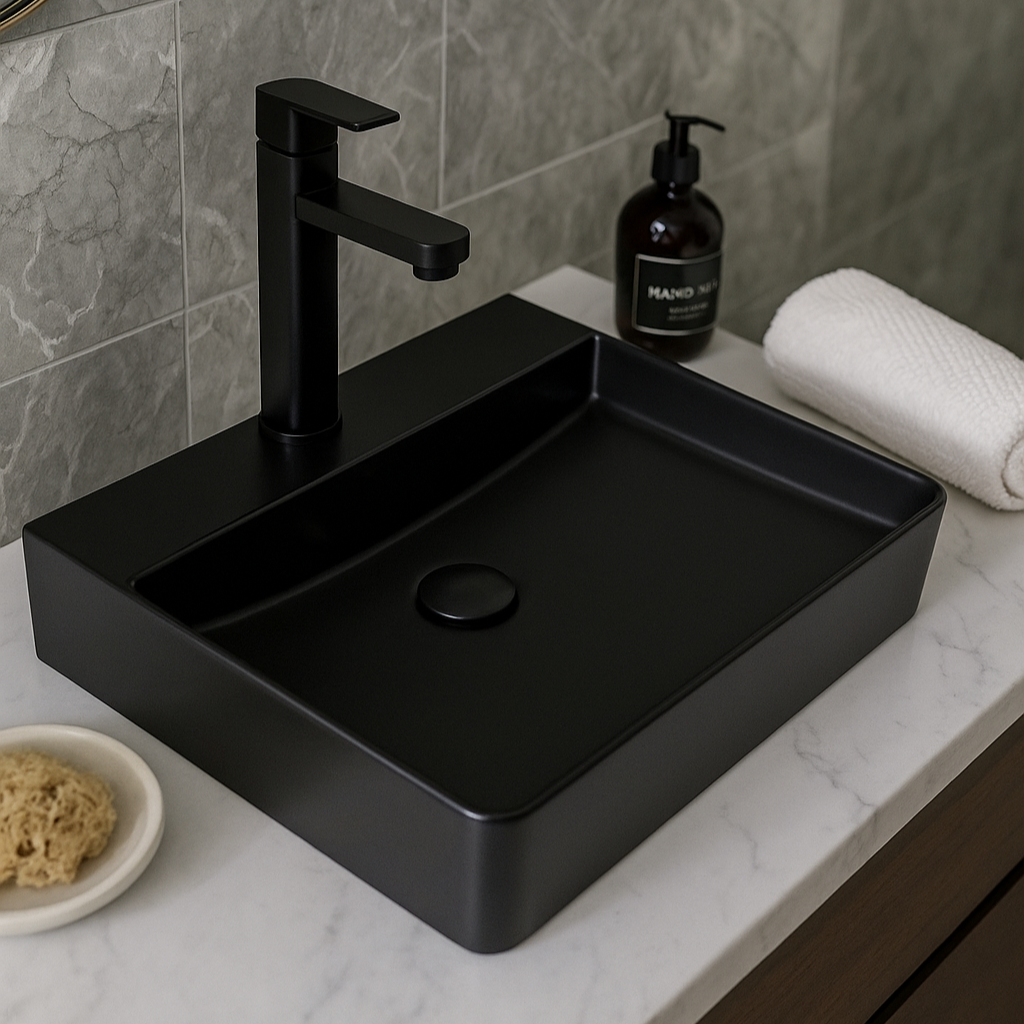 LISBON™  GSO477-YA – Black Ceramic 17” - Rectangular Vessel sink-  Bathroom Sink