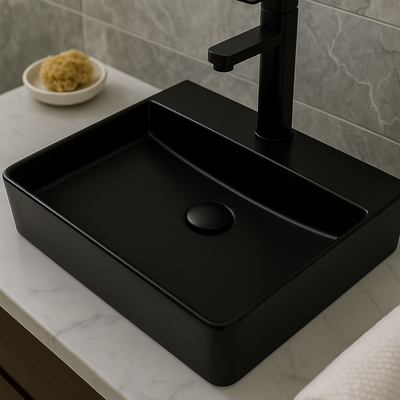 LISBON ™ GSO479-YA Lavabo de salle de bain en céramique à vasque rectangulaire en noir