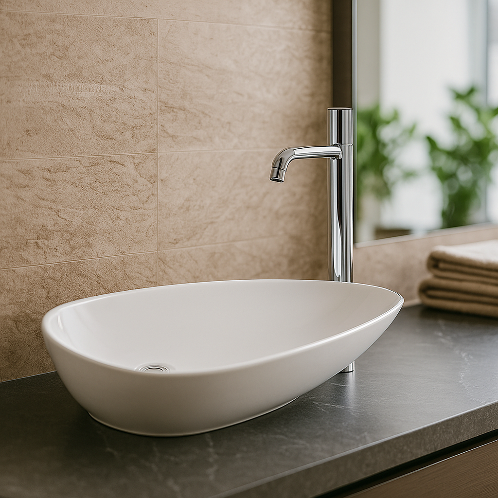 Casa Blanca™ GS0569 – White Ceramic 30” -Almond Shape Vessel Sink -  Bathroom Sink