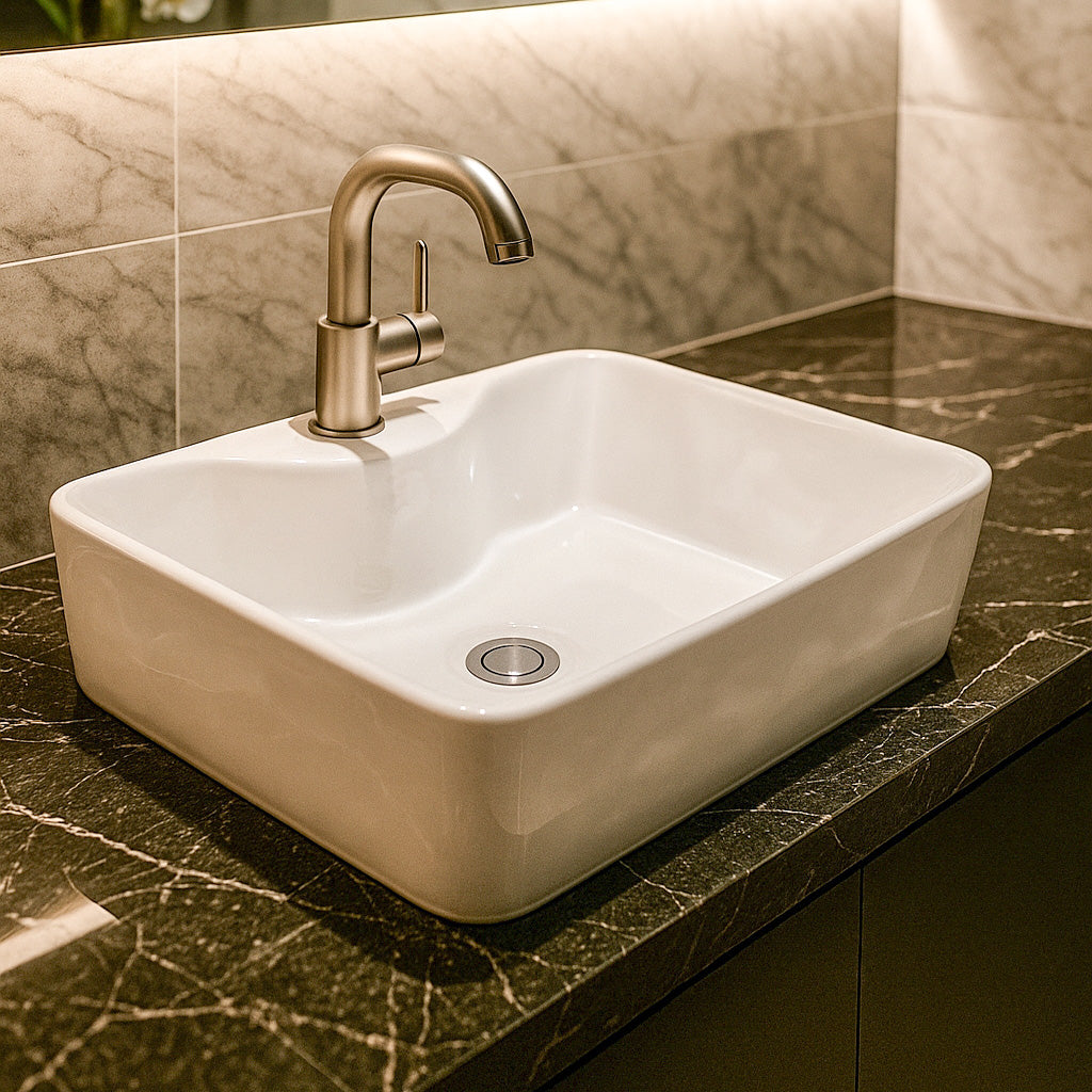 LISBON™ GS0599  – White Ceramic 19,7” - Rectangular Vessel sink  -  Bathroom Sink
