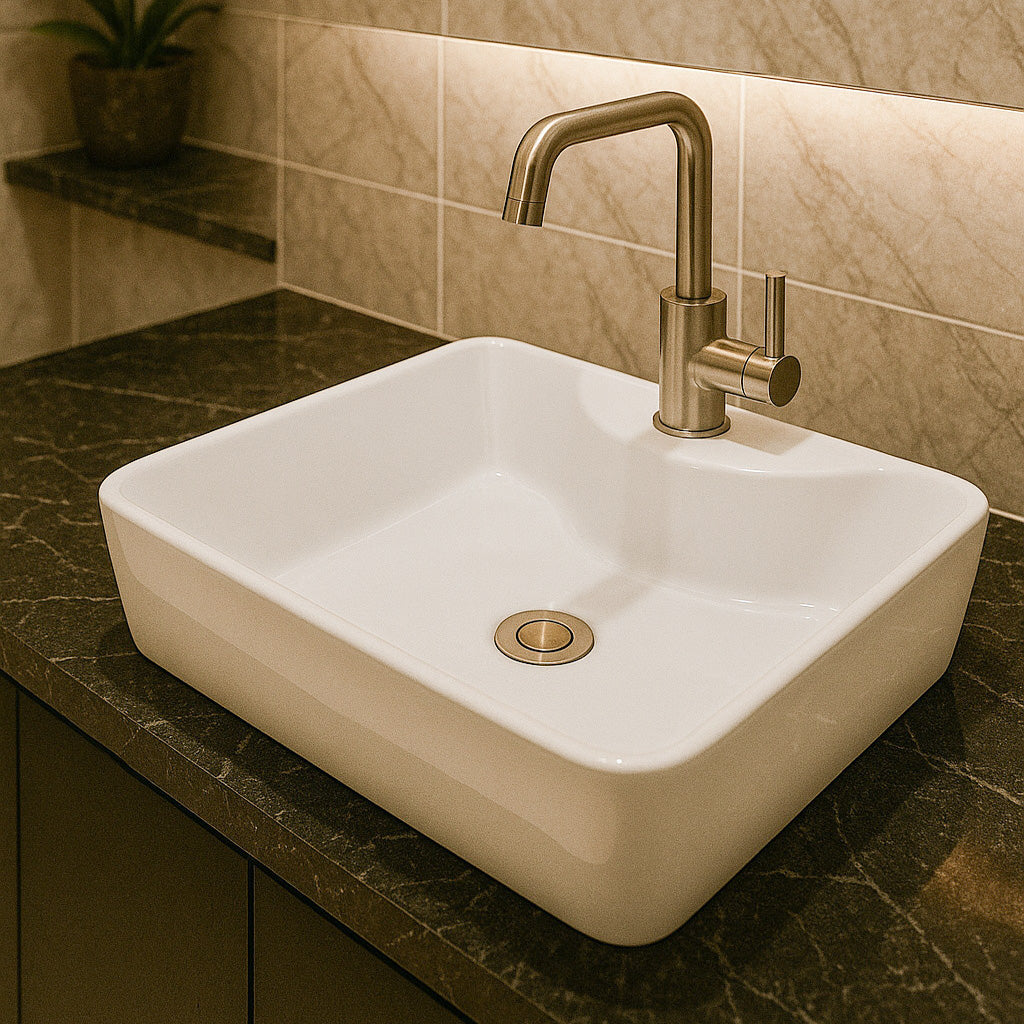 LISBON™ GS0599  – White Ceramic 19,7” - Rectangular Vessel sink  -  Bathroom Sink