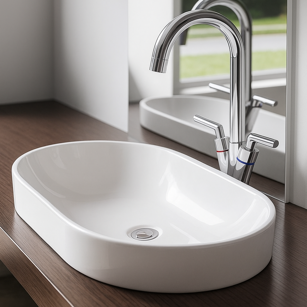 Casa Blanca™ GS0504 – White Ceramic 23.6” - Oval Vessel Sink -  Bathroom Sink