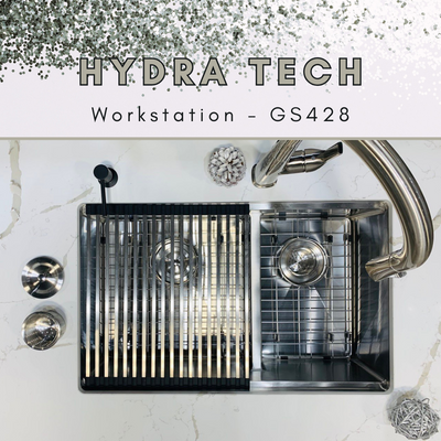 Évier de cuisine à double cuve Hydra Tech™ GS428 en acier inoxydable 28 pouces Undermount 60/40 avec accessoires