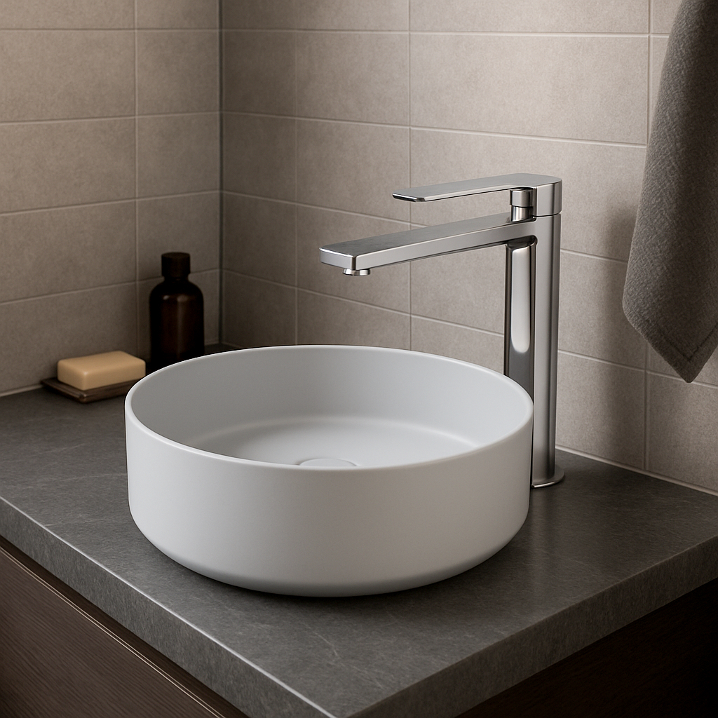 SIDNEY™GSO499 – Round Vessel Ceramic Bathroom Sink - 15"- Black marble & Grey - Bathroom Sink