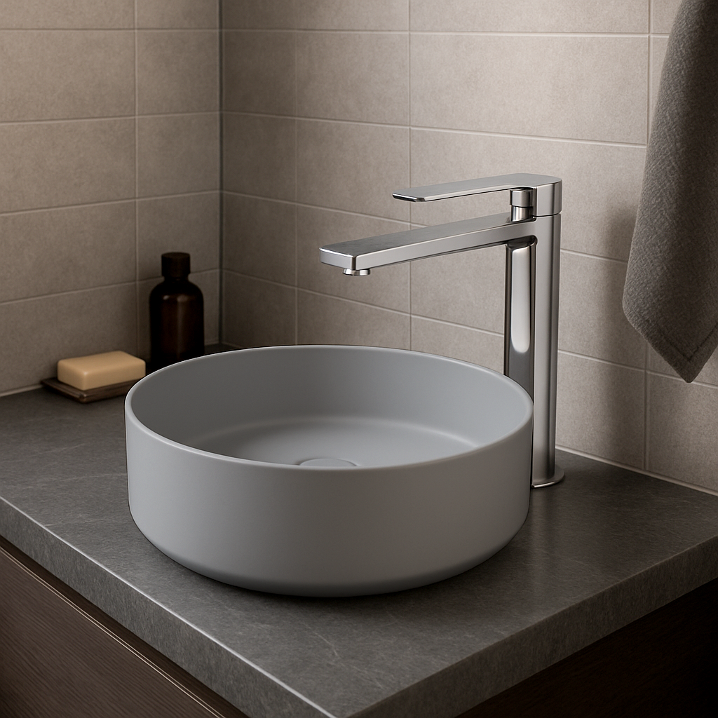 SIDNEY™GSO499 – Round Vessel Ceramic Bathroom Sink - 15"- Black marble & Grey - Bathroom Sink