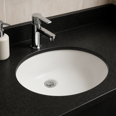 Lavabo de salle de bain en céramique Undermount™ RAZU rond de 19,5 po en blanc
