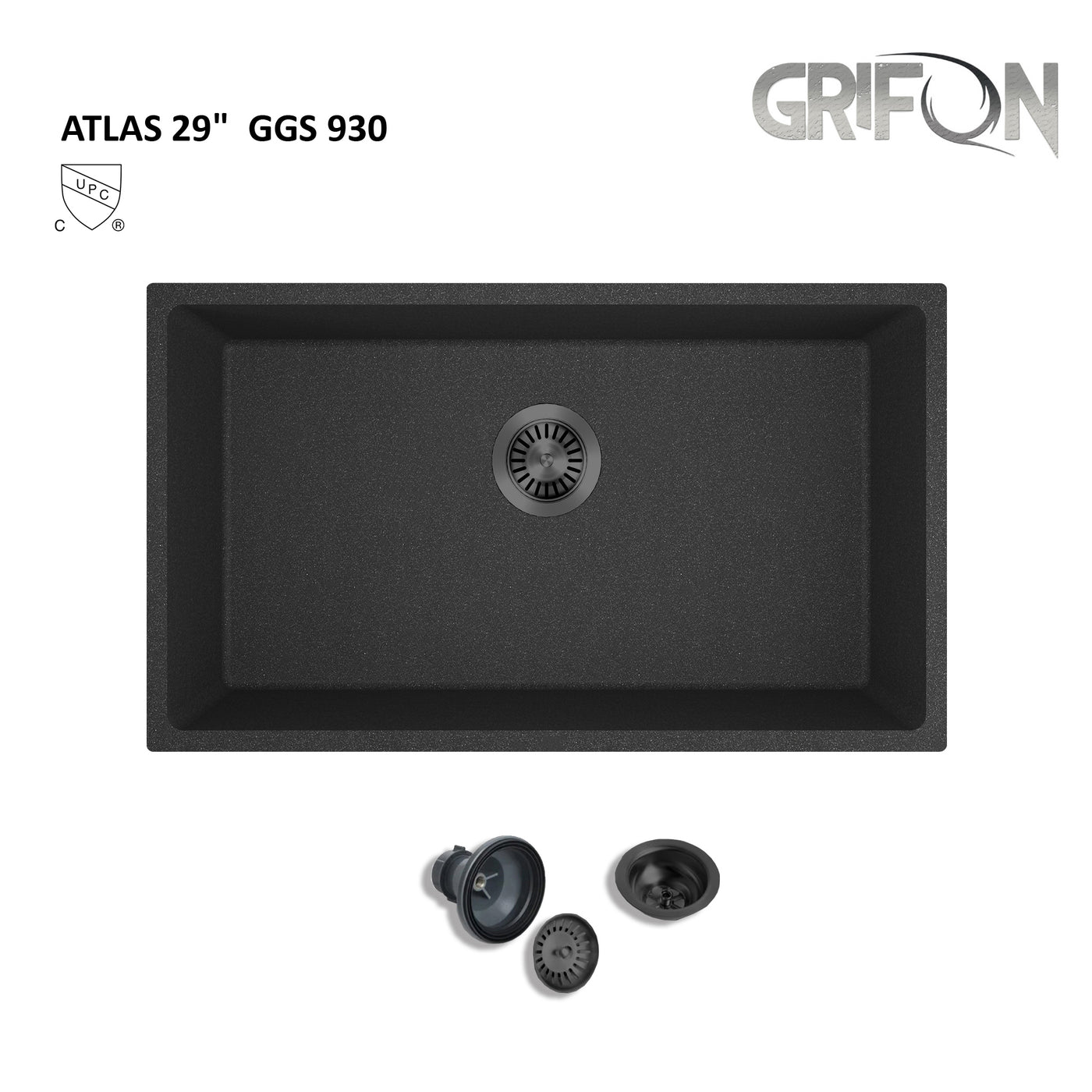 ATLAS 29"  GGS 930 - Granite Sink 29" - Single Bowl Undermount - Kitchen Sink