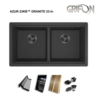 AZUR-30KB™ Granit 33-In 50/50 Évier de cuisine sous le plan de travail à double cuve