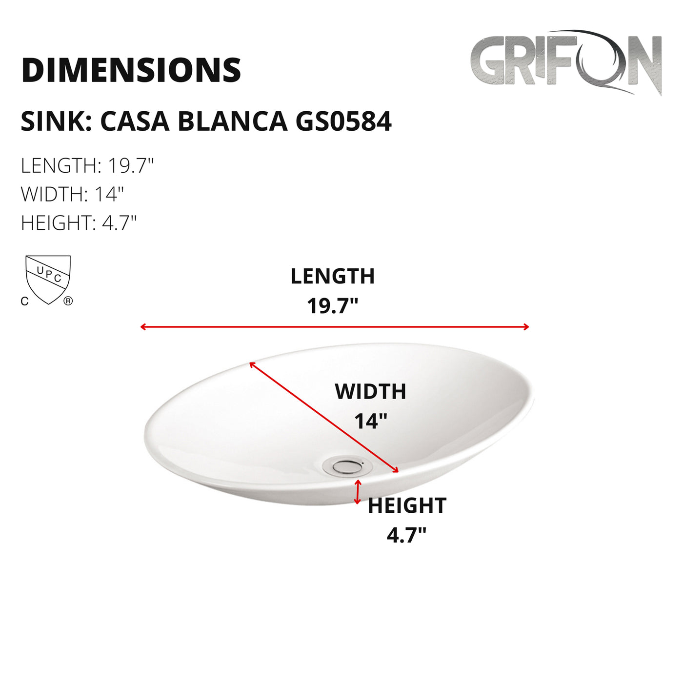 Casa Blanca™ GS0584 Round Vessel 19,7-in Ceramic Bathroom Sink in White