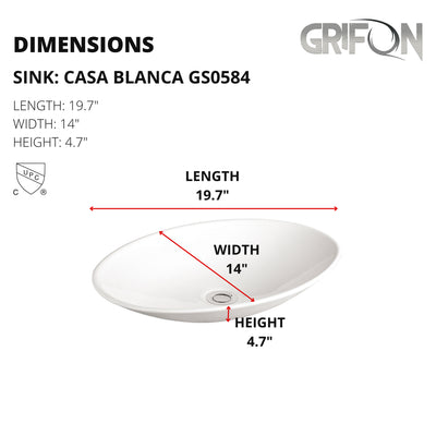 Casa Blanca™ GS0584 Round Vessel 19,7-in Ceramic Bathroom Sink in White