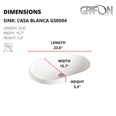 Casa Blanca™ GS0504 – White Ceramic 23.6” - Oval Vessel Sink -  Bathroom Sink
