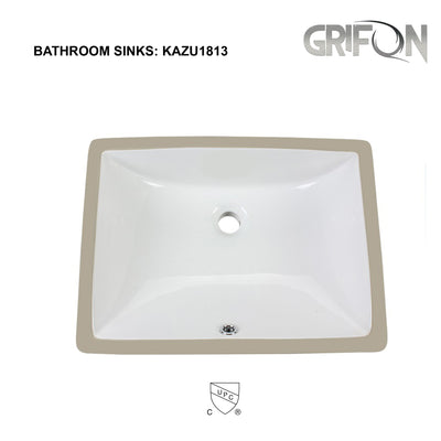 Undermount™ KAZU Rectangular Undermount 20,5" Ceramic Bathroom Sink in White