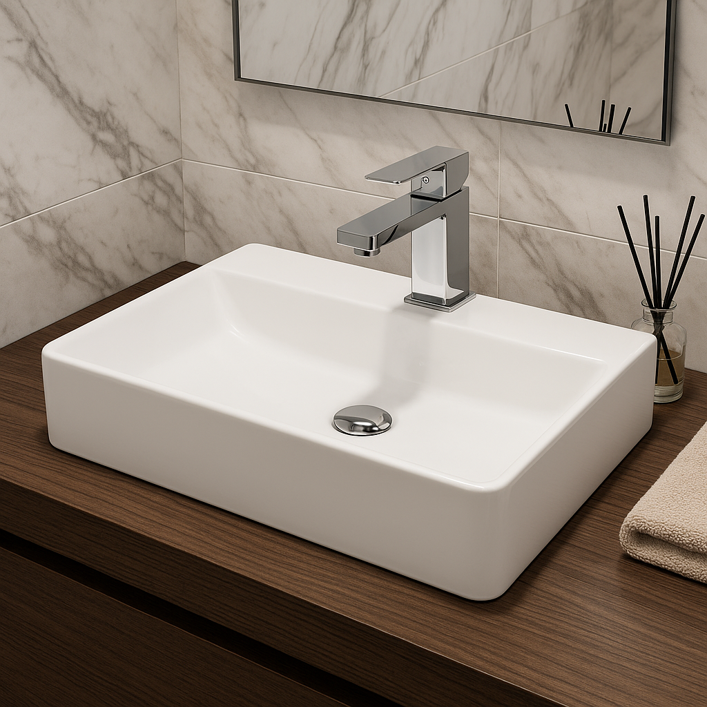 LISBON™ GS397C-42 – White Ceramic 16,5” - Rectangular Drop-in sink-  Bathroom Sink