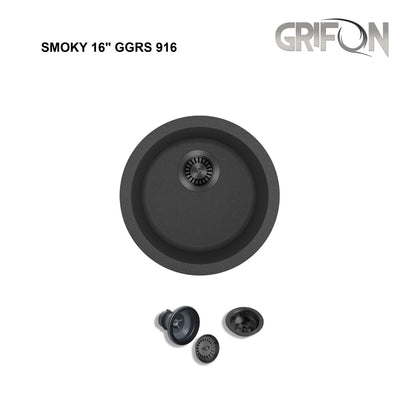 SMOKY 16" GGRS 916 - Granite Sink 16" - Single Bowl Undermount - Kitchen Sink