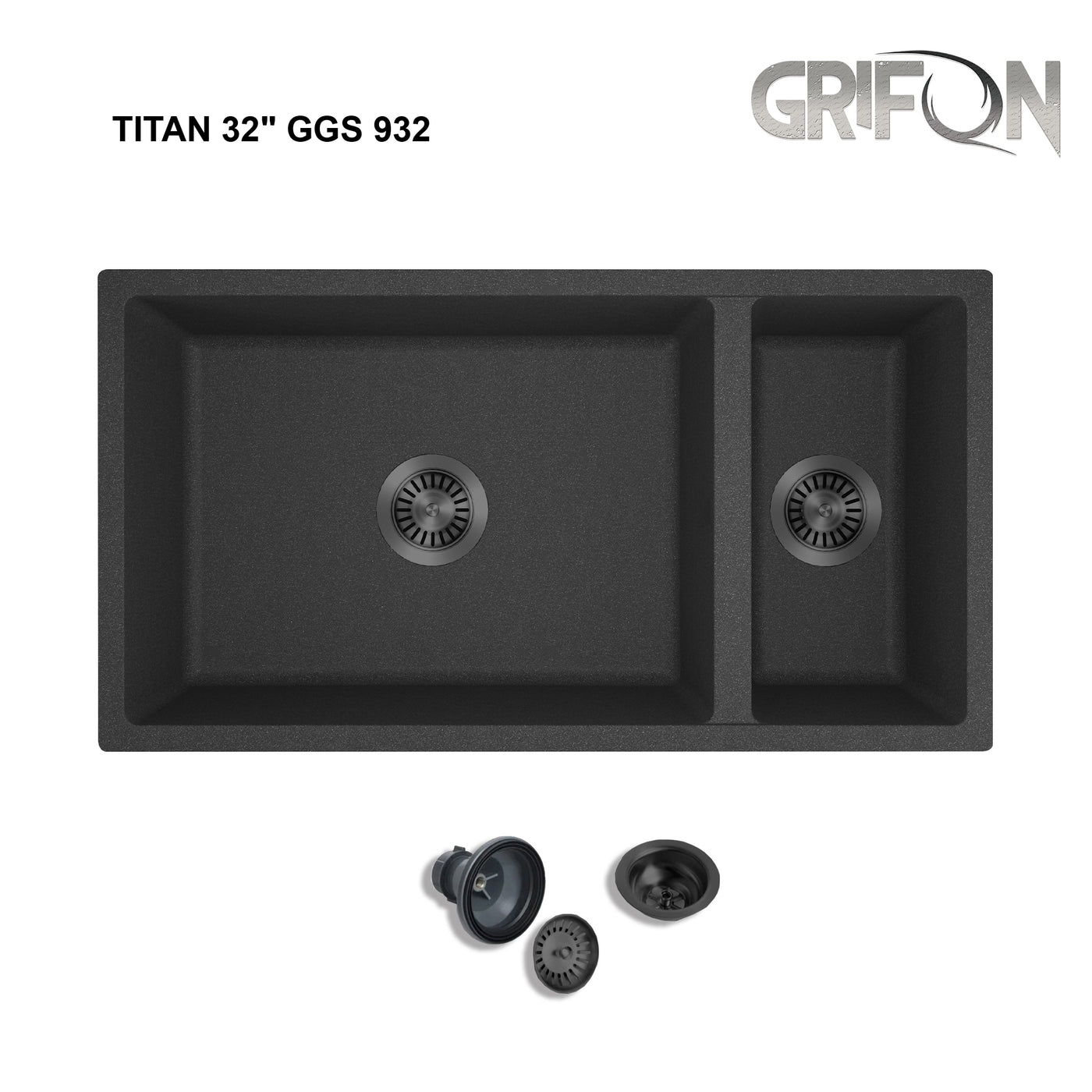 TITAN 32" GGS 932   Granite Sink 32" - Double Bowl Undermount - Kitchen Sink
