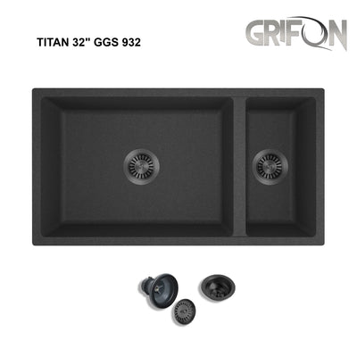 TITAN 32" GGS 932   Granite Sink 32" - Double Bowl Undermount - Kitchen Sink