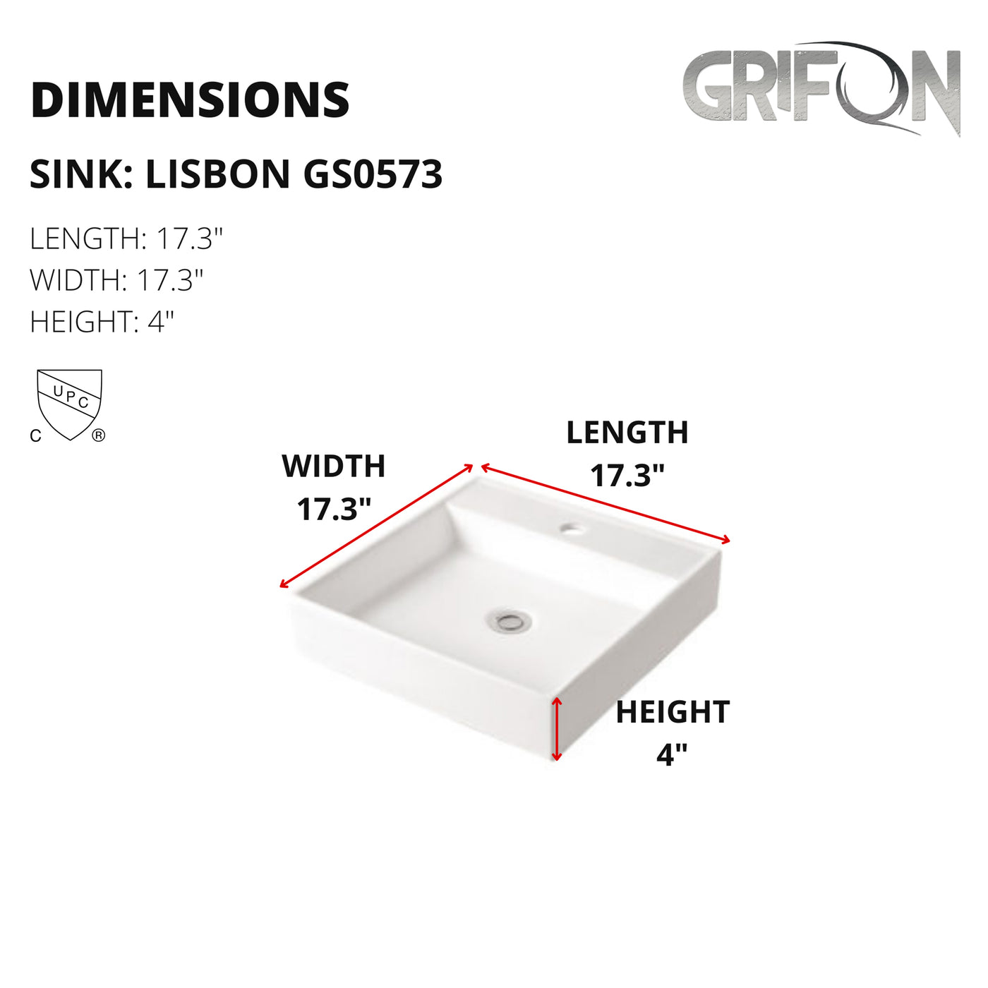 LISBON™ GS0573 – White Ceramic 17,3” - Square Vessel sink  -  Bathroom Sink
