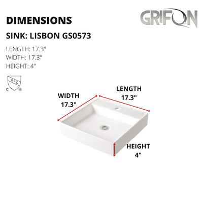 LISBON™ GS0573 – White Ceramic 17,3” - Square Vessel sink  -  Bathroom Sink
