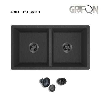 ARIEL 31" GGS 931 - Granite Sink 31" - Double Bowl Undermount - Kitchen Sink