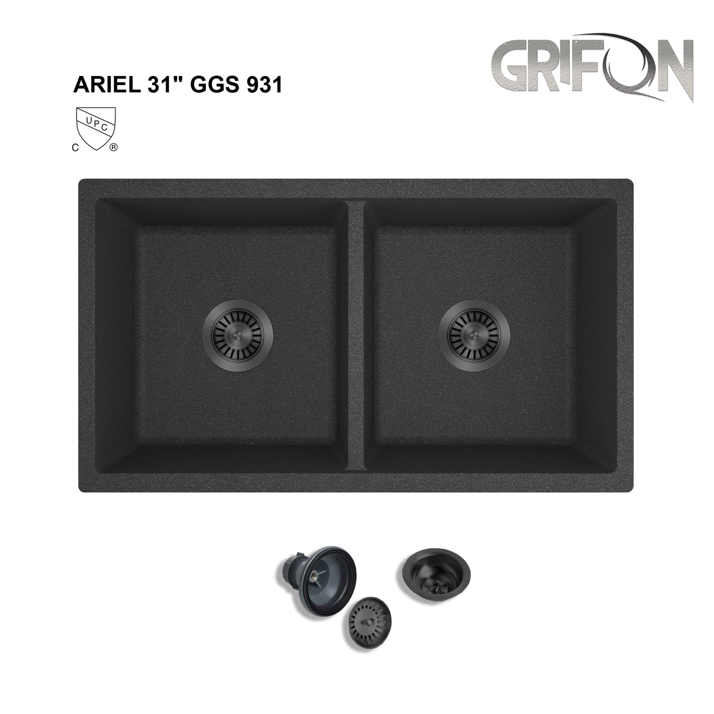 ARIEL 31" GGS 931 - Granite Sink 31" - Double Bowl Undermount - Kitchen Sink