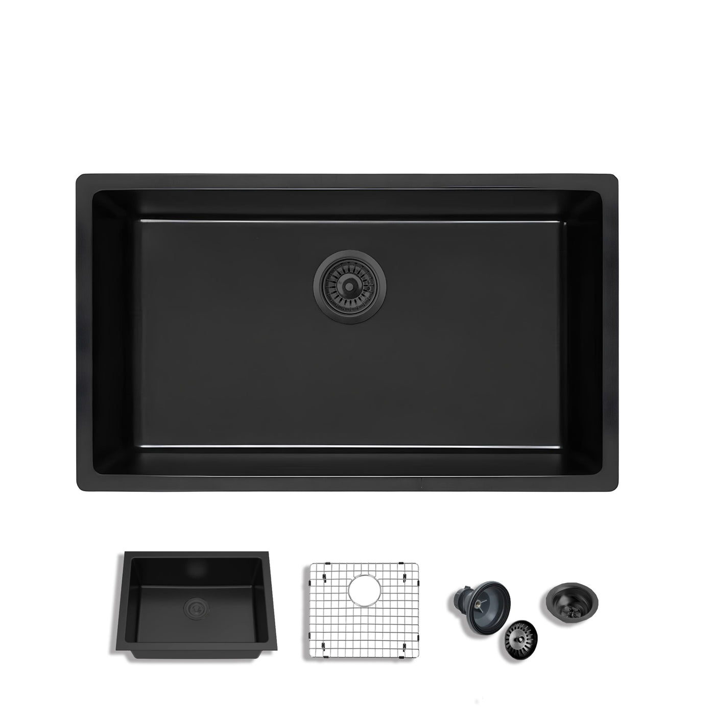 Azur-M™ Black 31" - Granite Sink 31"- Single Bowl Undermount  - Kitchen Sink with Accessories