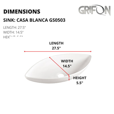 Casa Blanca™ GS0503 – White Ceramic 27.5” Modern Abstract Style Vessel Sink -  Bathroom Sink