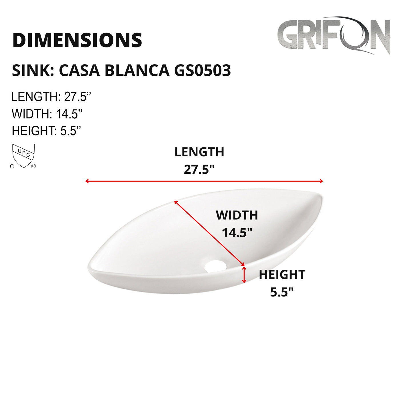 Casa Blanca™ GS0503 – White Ceramic 27.5” Modern Abstract Style Vessel Sink -  Bathroom Sink