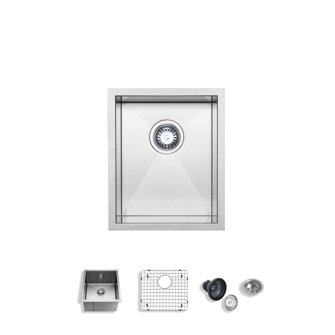 Eterna™ GS303 - Stainless Steel 14" Single bowl Undermount Standard Kitchen sink with accessories