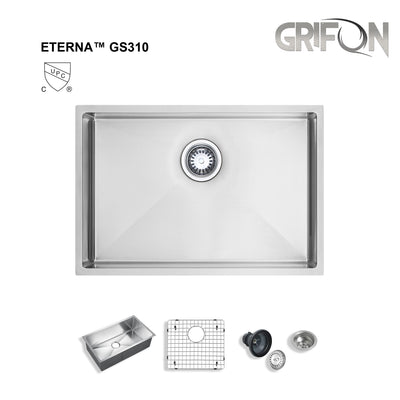 Eterna™ GS310 - Stainless Steel 25" Single bowl Undermount Standard Kitchen sink with accessories