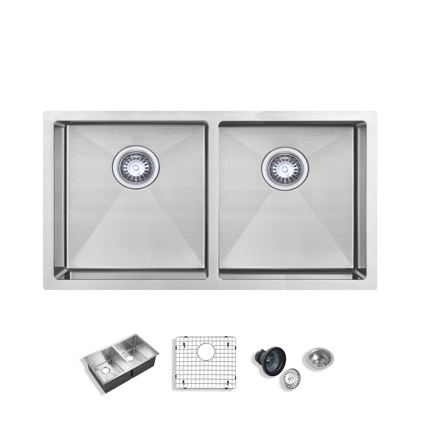 Eterna™ GS312 - Évier de cuisine standard à montage sous plan 50/50 à double cuve de 32 po en acier inoxydable avec accessoires