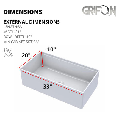GS433 Fireclay 33" Single Bowl Apron Front Workstation Kitchen Sink with Accessories