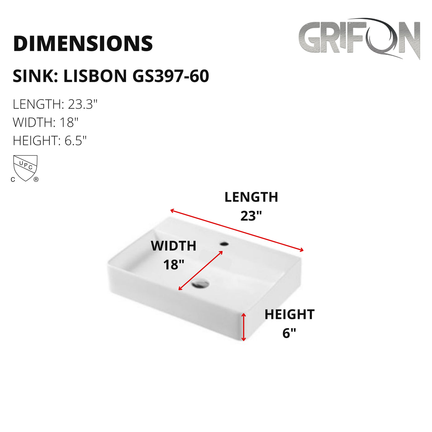 LISBON™  GS397-60 – White Ceramic 23” - Rectangular Drop-in sink-  Bathroom Sink
