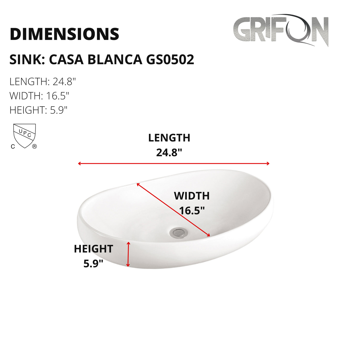 Casa Blanca™ – White Ceramic 24,8” - Large oval vessel Sink -  Bathroom Sink