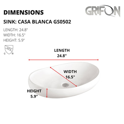 Casa Blanca™ – White Ceramic 24,8” - Large oval vessel Sink -  Bathroom Sink