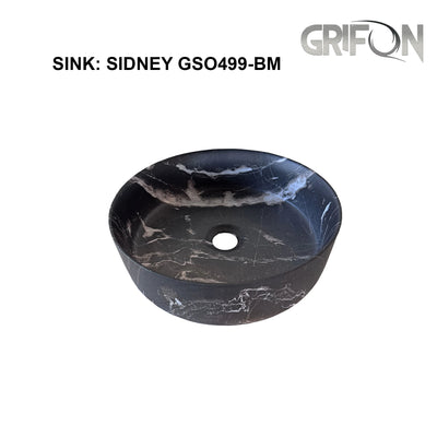 SIDNEY™GSO499 – Round Vessel Ceramic Bathroom Sink - 15"- Black marble & Grey - Bathroom Sink