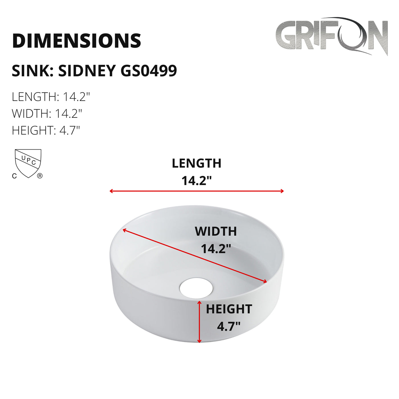 SIDNEY™GS0499 – Round Vessel Ceramic Bathroom Sink - 14,2"- Black & White- Bathroom Sink