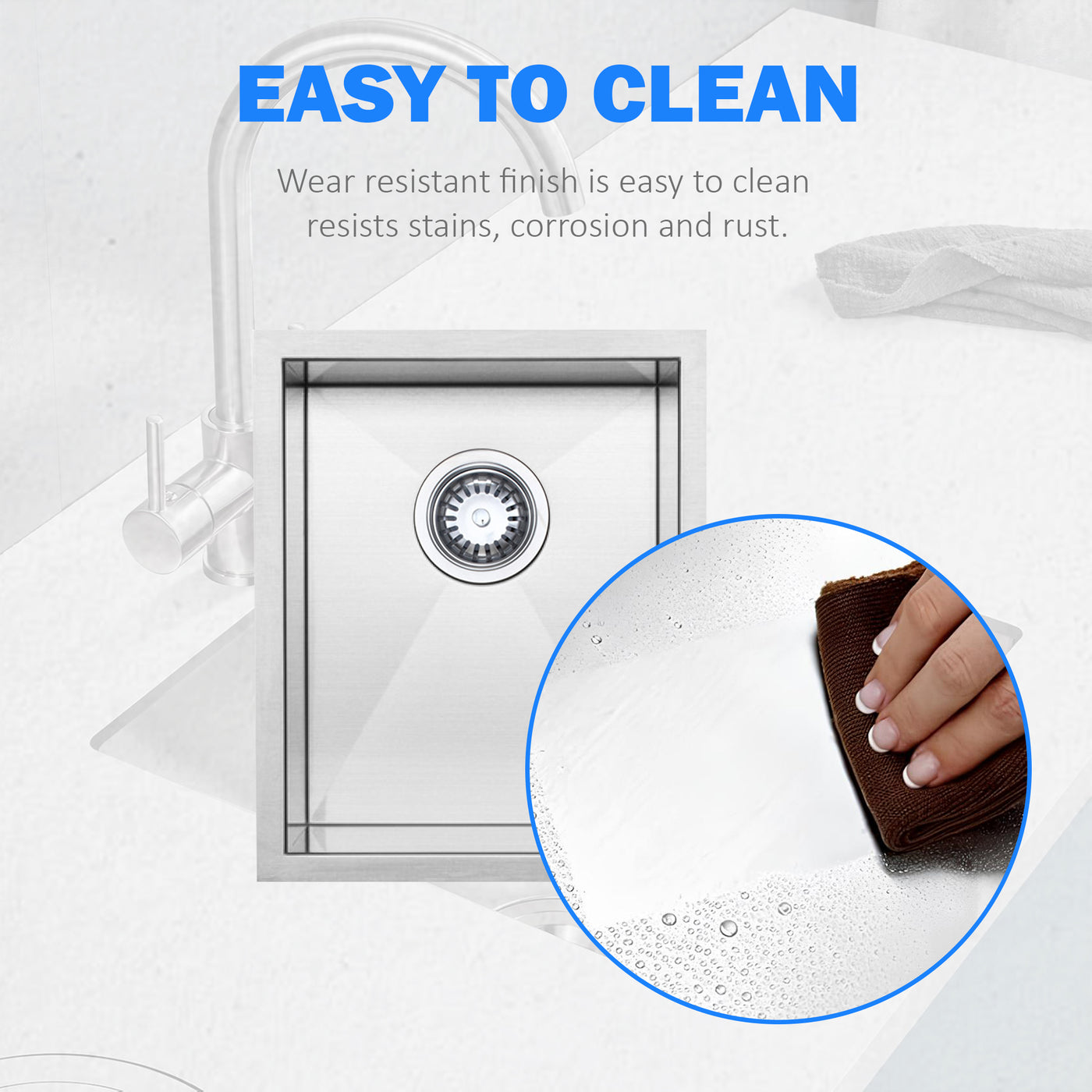 Eterna™ GS303 - Stainless Steel 14" Single bowl Undermount Standard Kitchen sink with accessories