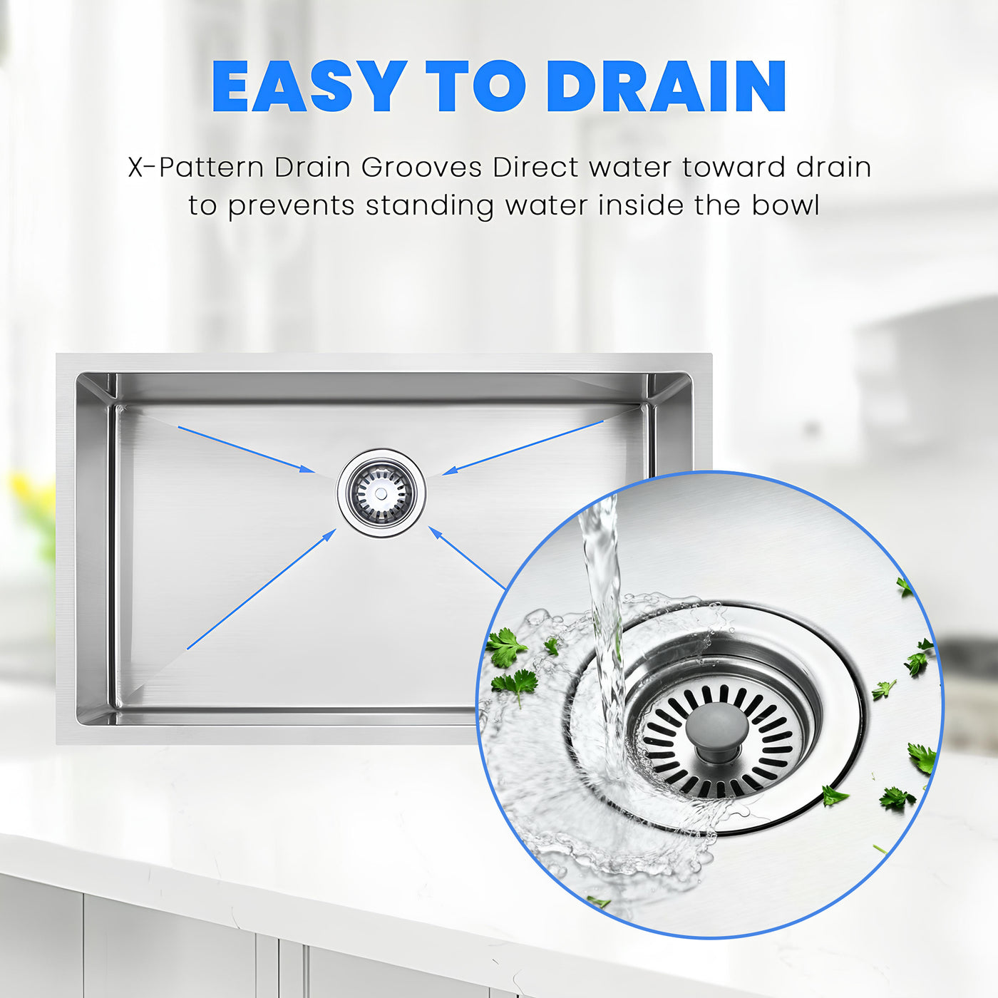 Eterna™ GS313 - Stainless Steel 32" Single bowl Undermount Standard Kitchen sink with accessories