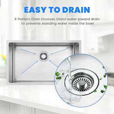 Eterna™ GS313 - Stainless Steel 32" Single bowl Undermount Standard Kitchen sink with accessories