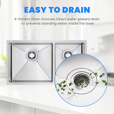 Eterna™ GS328 - Stainless Steel 28-in Double bowl 60/40 Undermount Standard Kitchen sink with accessories