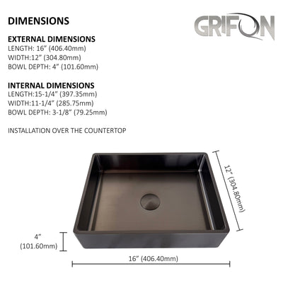 KOKO™ – Single Bowl Rectangular Stainless Steel - 16"x12"- Black & Rose Gold - Bathroom Sink