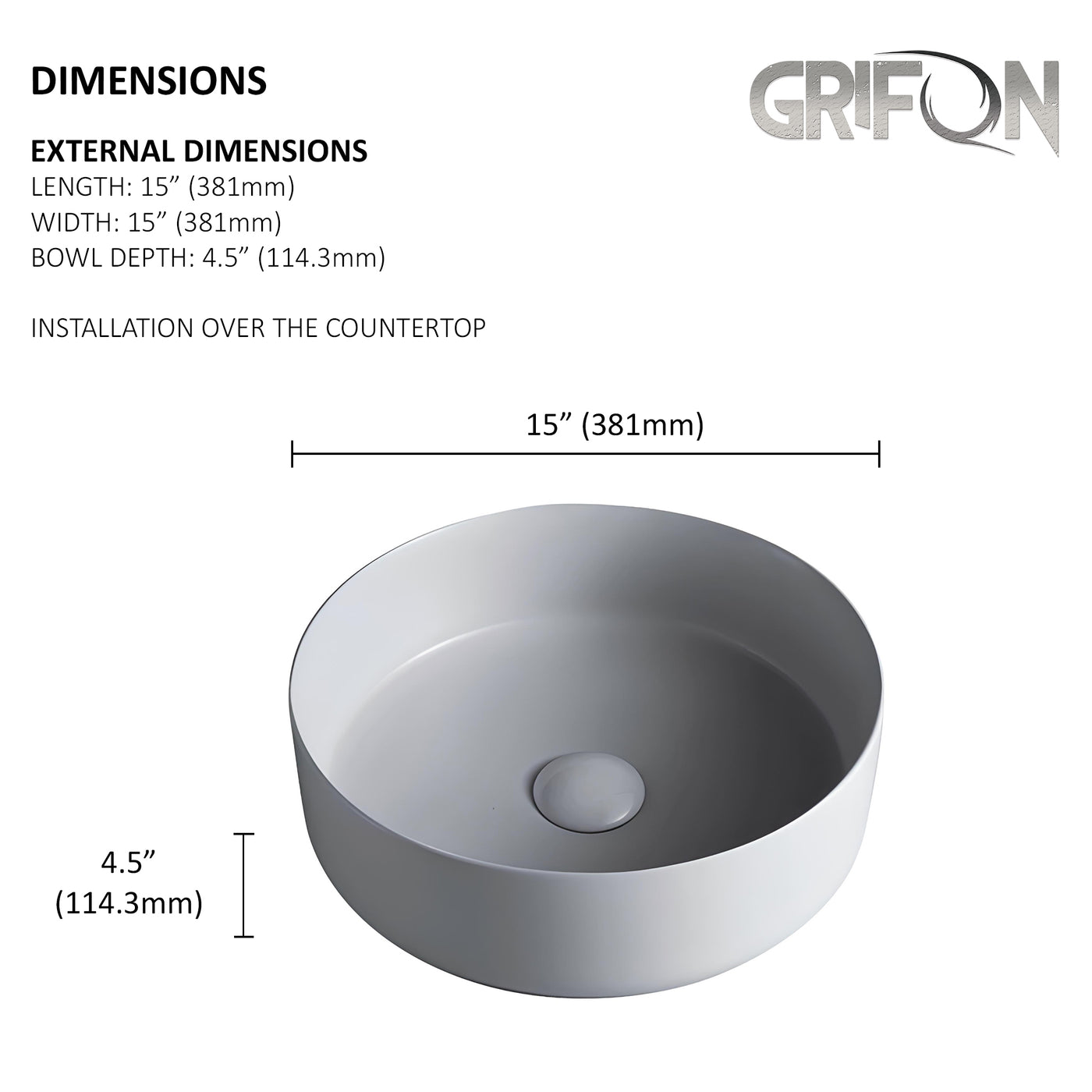 SIDNEY™GSO499 – Round Vessel Ceramic Bathroom Sink - 15"- Black marble & Grey - Bathroom Sink