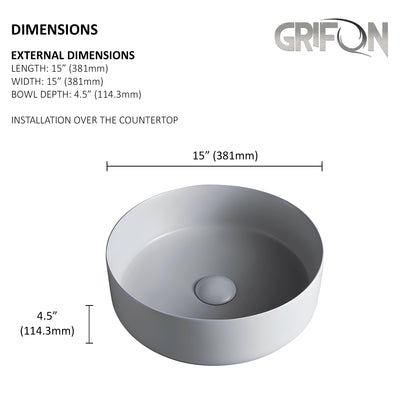SIDNEY™GSO499 – Round Vessel Ceramic Bathroom Sink - 15"- Black marble & Grey - Bathroom Sink