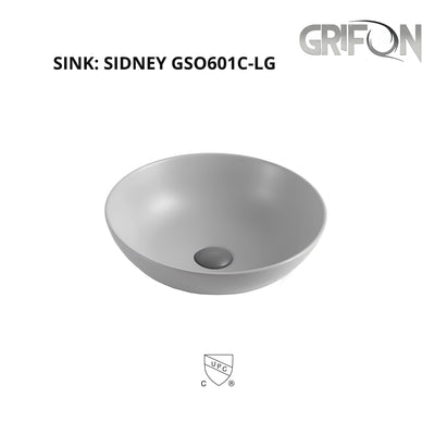 SIDNEY™ GSO601C-LG – Round Vessel Ceramic Bathroom Sink - 16"- Grey - Bathroom Sink